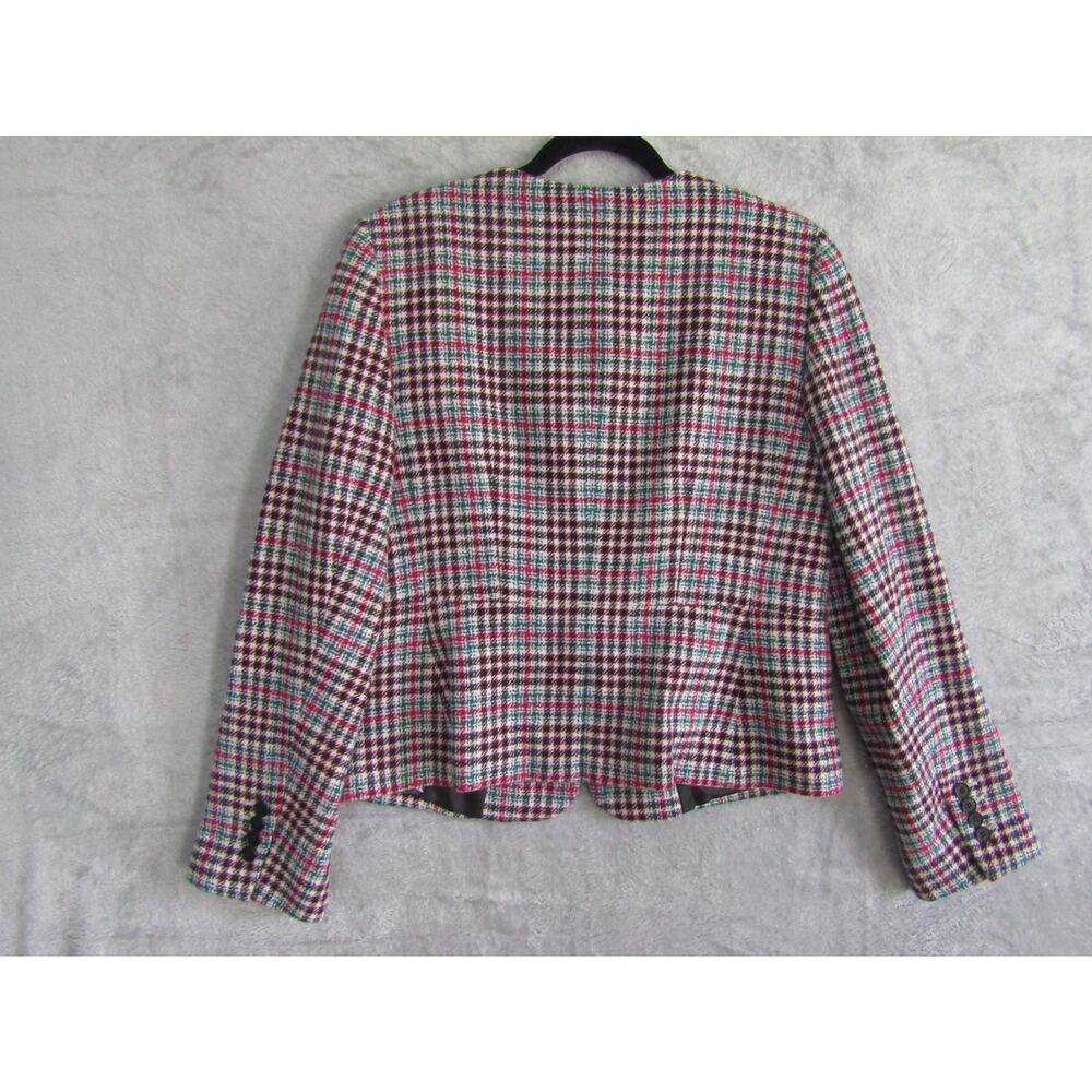 Talbots Women's 12 Plaid Wool Blend Blazer Jacket Pink Green Red Houndstooth - Picture 4 of 8